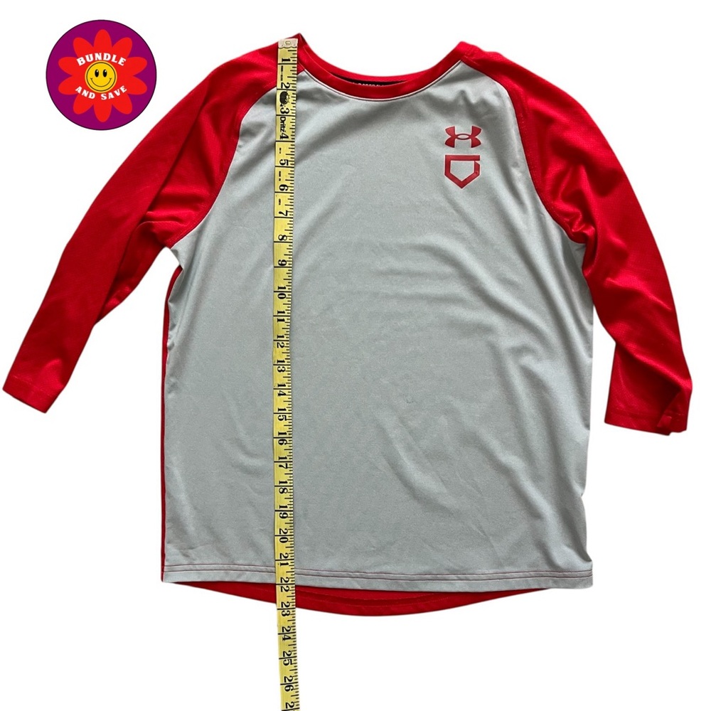 Under Armour YL Red and Gray 3/4 sleeve baseball Shirt